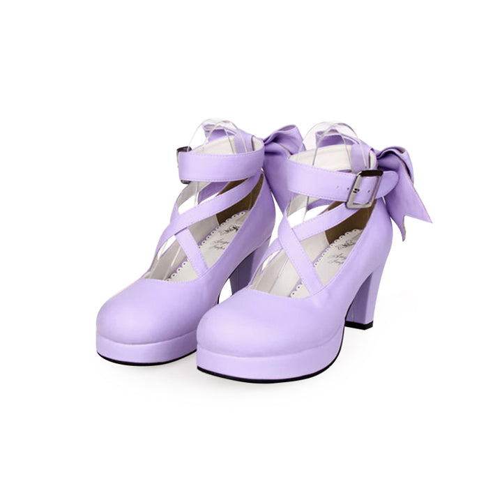 Lolita Shoes High Heel Shoes With Round Toe And Bow Ties Multicolor (33 34 35 36 37 38 39 40 41 42 43 44 45 46 47 / Purple) 31646:368978 (35 36 37 38 39 / Purple) 31646:368978