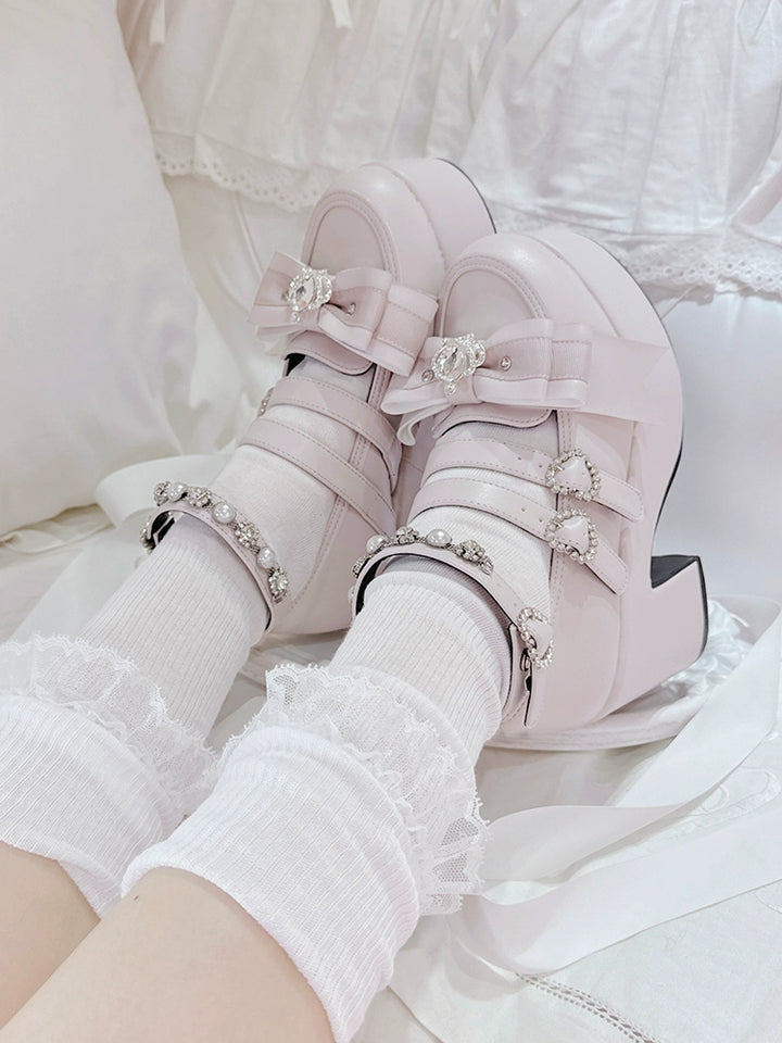 Jirai Kei Platform Shoes, Glittering Rhinestone, Chunky Heel (34 35 36 37 38 39 40) 43247:775765