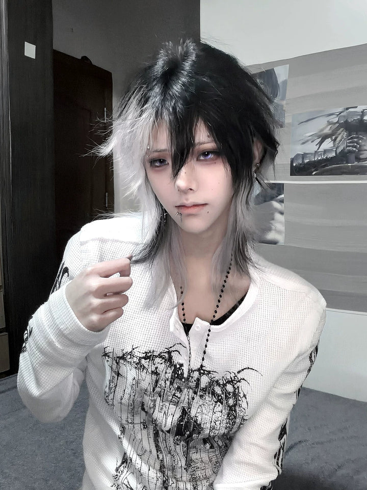 Gothic Printed Long Sleeve T-Shirt, Stretch Cotton 46066:874572