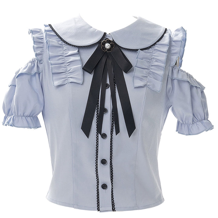 Jirai Kei Blue Open Shoulder Blouse, Flounce Hem Skirt (L M S XL) 21966:351032