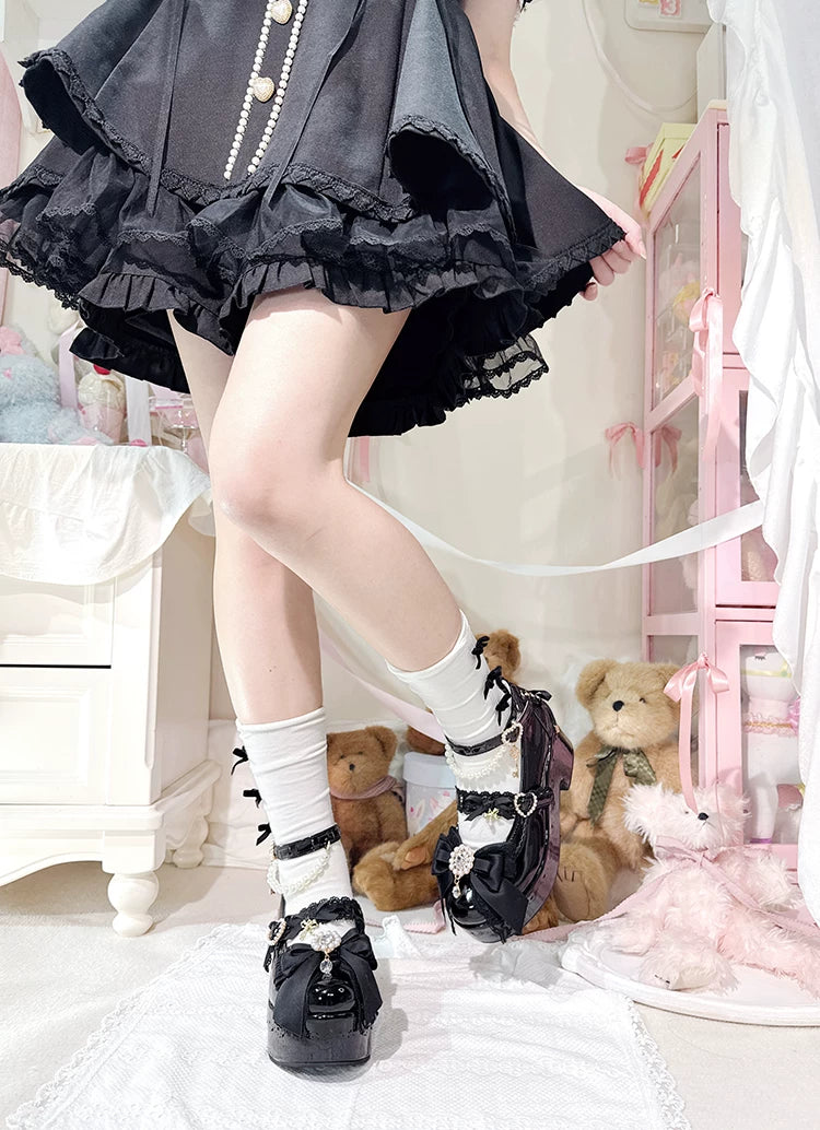 Jirai Kei Platform Shoes, Detachable Pearl-Like Chain 44929:828484