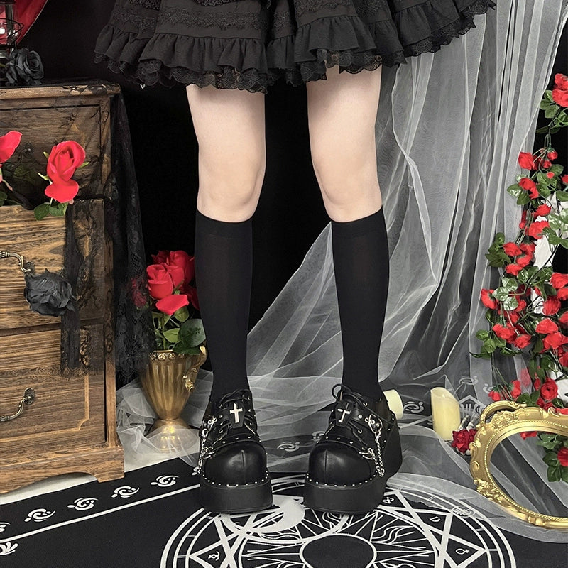 Punk Platform Shoes Round Toe Spice Girl Shoes Metal Crosses (34 35 36 37 38 39 40 41 42) 38050:596264