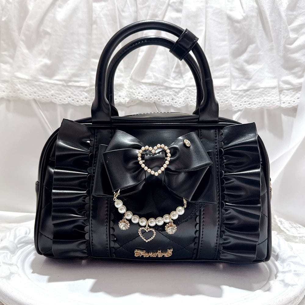 Jirai Kei 2-Way Handbag, Bow-Pearl Side Charm 44558:813632