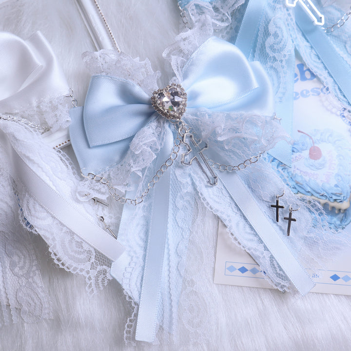 Cross Jirai Kei Hair Clip with Heart-shaped Rhinestone 42324:736411