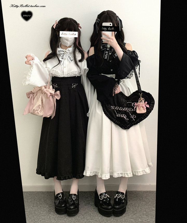 Long Jirai Kei Skirt With Lace Up And Heart-shaped Adjustable Buckle 39638:633582