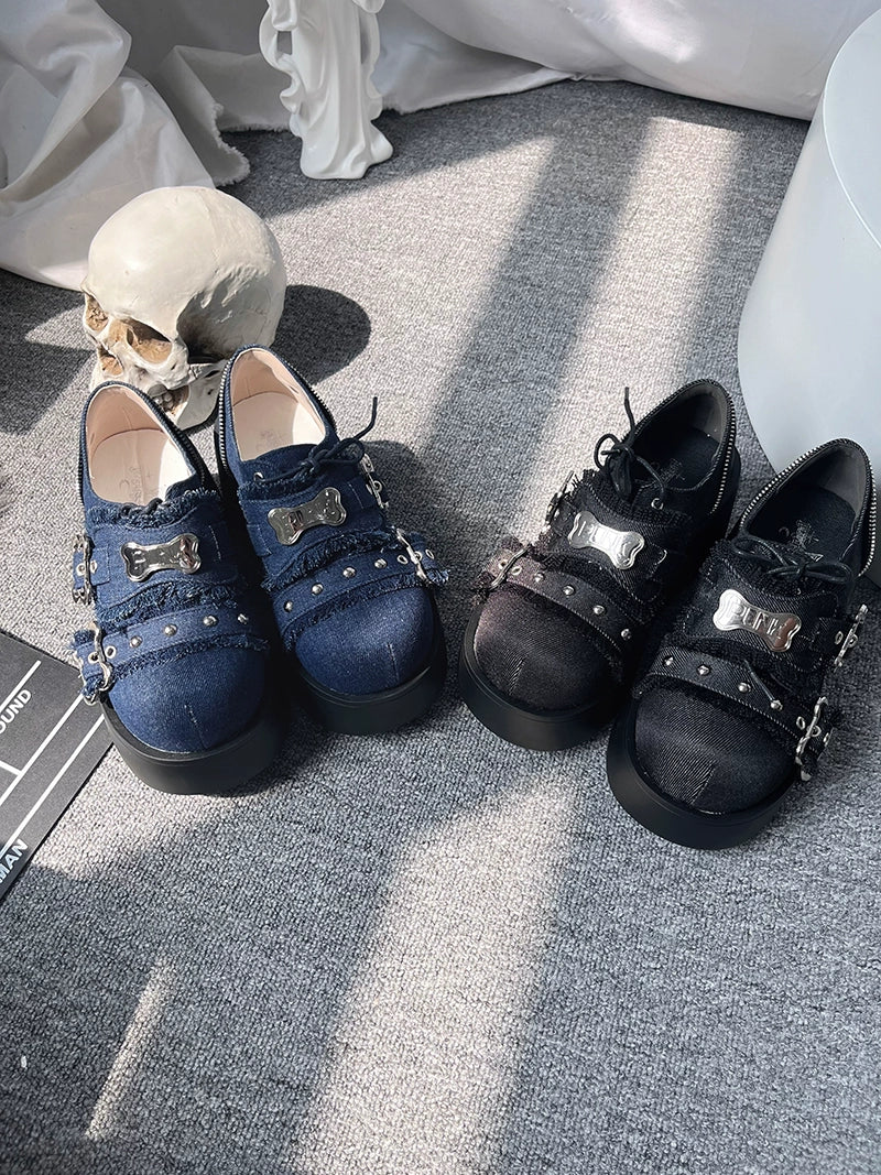 Y2K Punk Shoes Platform Shoes Slip-on Cowhide Shoes 29722:368430