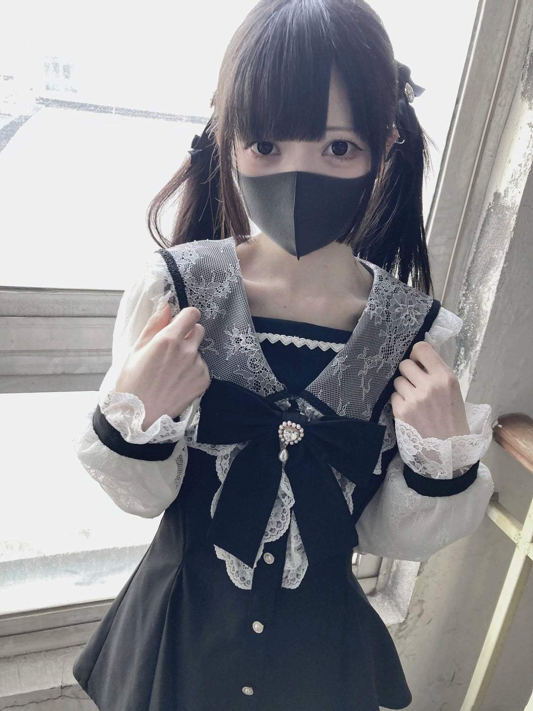 Jirai Kei Set Up Lace Sleeve Sailor Collar Dress Shorts 37650:567948