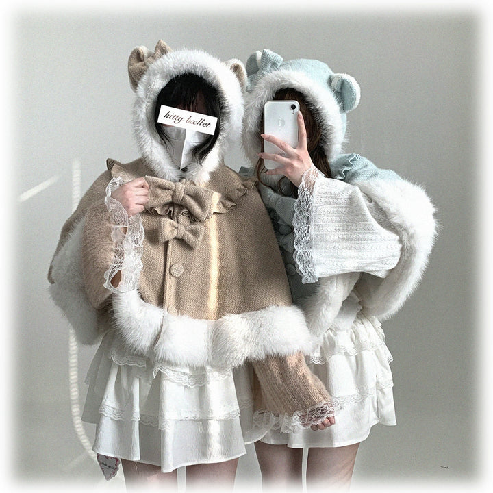 Cat-Ear Hooded Cape, Detachable Bows 44472:810548