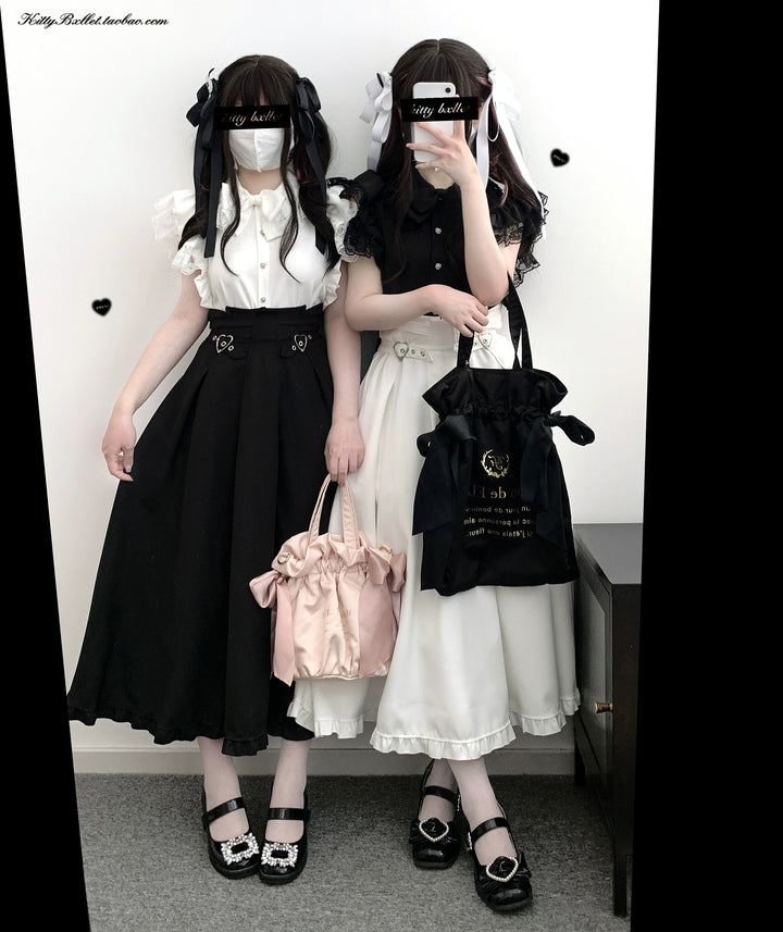 Long Jirai Kei Skirt With Lace Up And Heart-shaped Adjustable Buckle 39638:633572