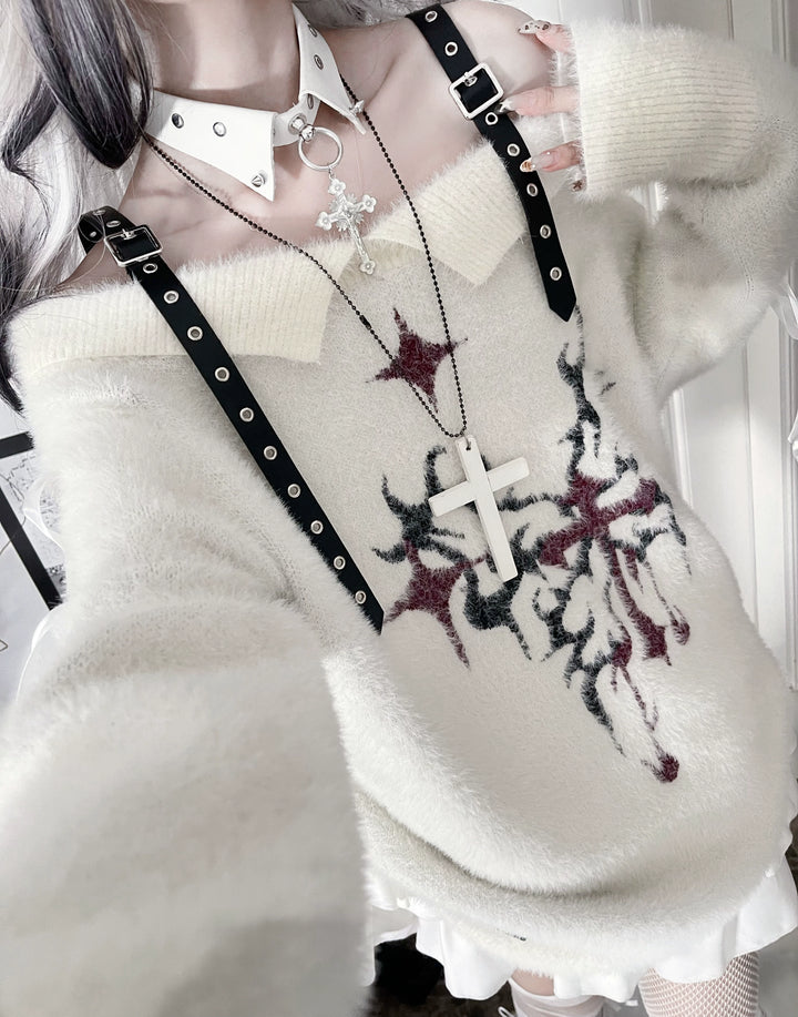 Subculture Open Shoulder Sweater, Butterfly Pattern 44335:804577