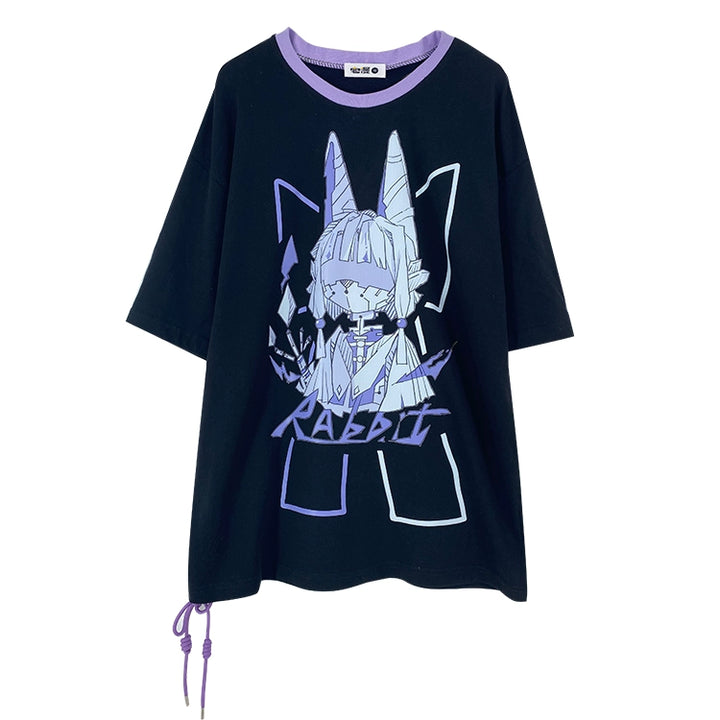 Mechanical Rabbit Print Shirt Purple Pleated Skirt (L M S XL) 39060:612060
