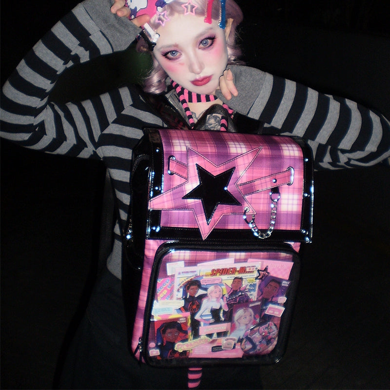 Subculture Ita Bag Plaid Star Large Capacity Ita Backpack 40120:665788