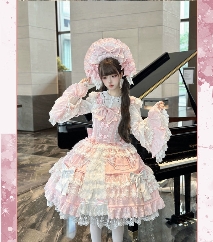 Vintage Lolita Dress Pink Doll-like Dress Princess Sleeve Blouse BNT 41170:697804