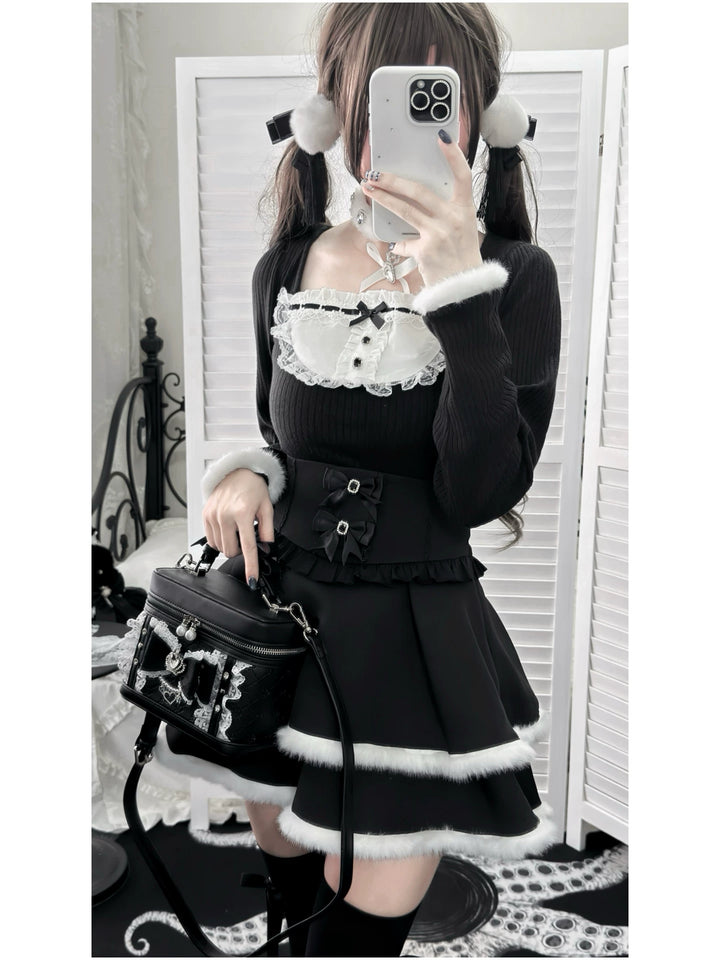 Jirai Kei Black/White Sweater Top with Choker 46104:875365