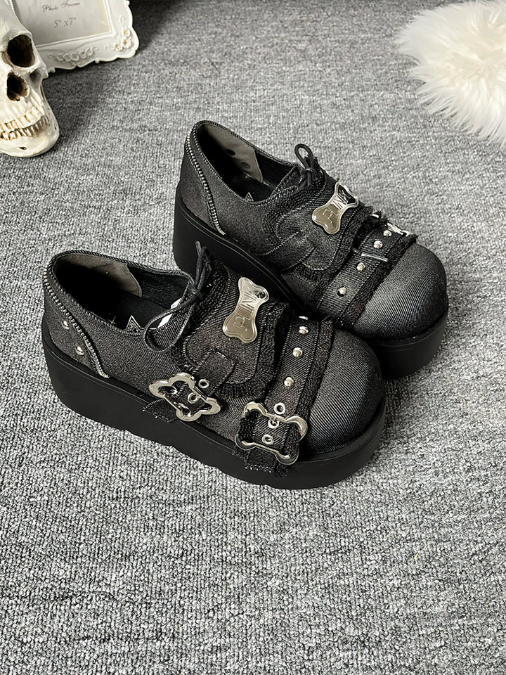 Y2K Punk Shoes Platform Shoes Slip-on Cowhide Shoes 29722:368464