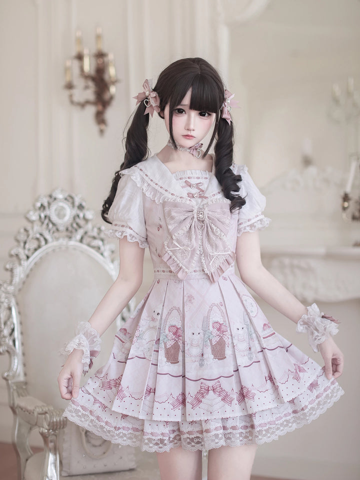 Ryousangata Dress Set, Strawberry & Bunny Print (L M S) 44948:831247