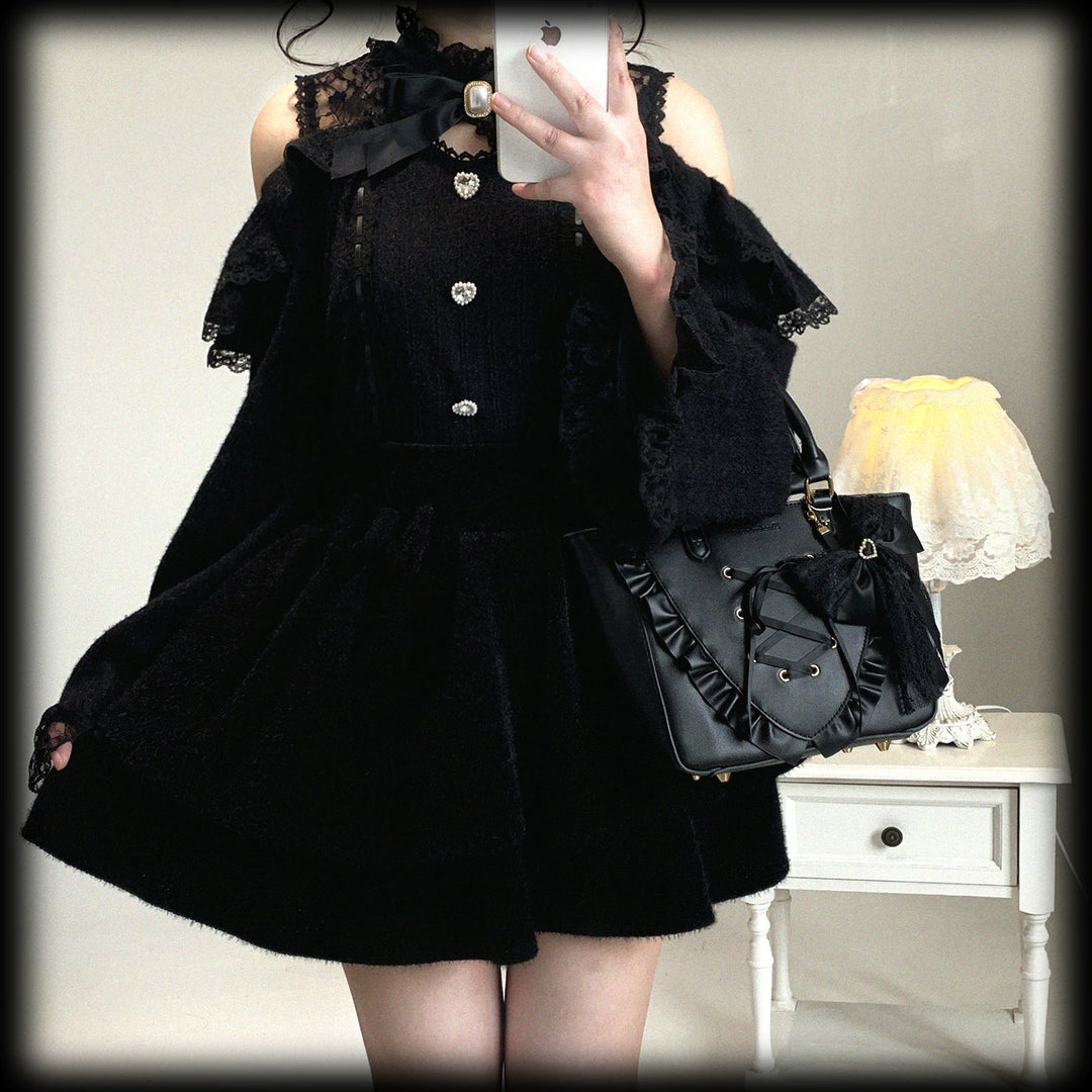 Jirai Kei Off-Shoulder Sweater, Lace Neck 44471:811019