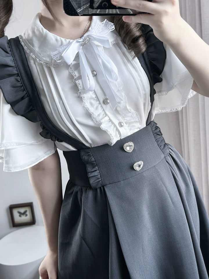 Seiso Kei Short Sleeves Blouse, Tiered Cuffs 44167:800793