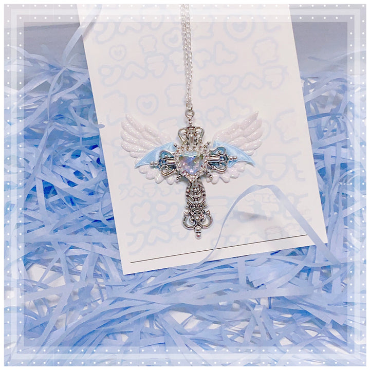 Y2K Jirai Kei Necklace Angel Cross Sweater Chain 29316:356134