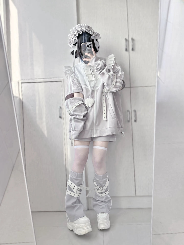 Tenshi Kaiwai Shorts Set Gray Black Jacket With Wings 35728:502658