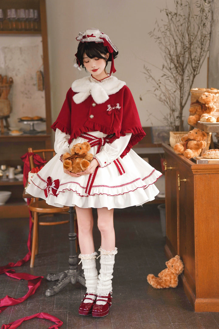 Christmas Dress Outfit, Red Cape with Detachable Collar 44323:804998