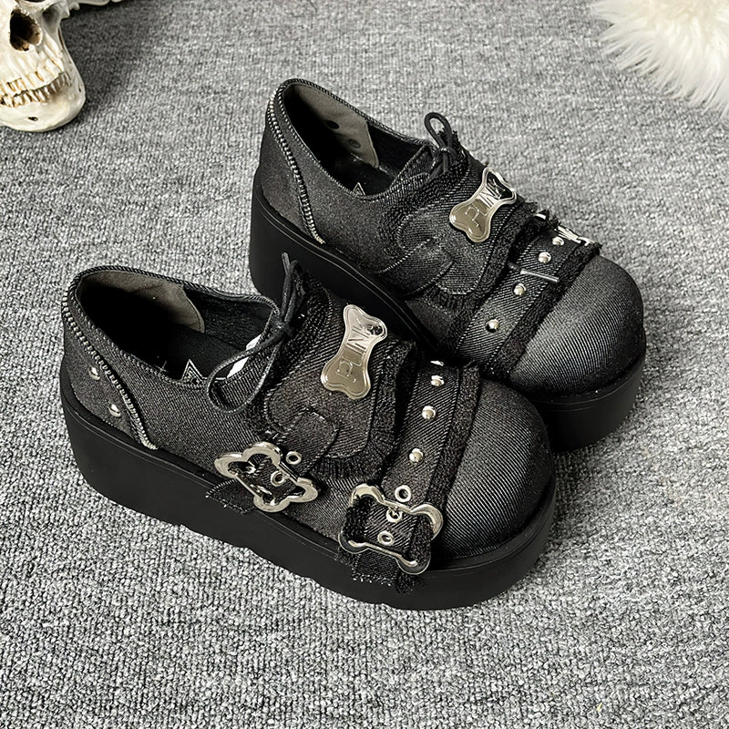 Y2K Punk Shoes Platform Shoes Slip-on Cowhide Shoes (34 35 36 37 38 39 40) 29722:368432