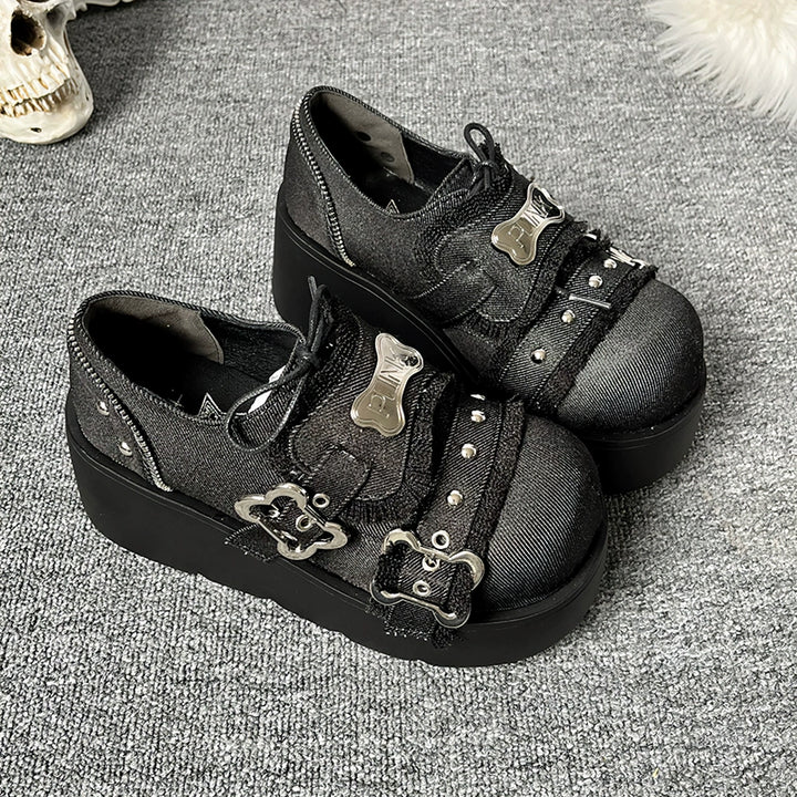 Y2K Punk Shoes Platform Shoes Slip-on Cowhide Shoes 29722:368456
