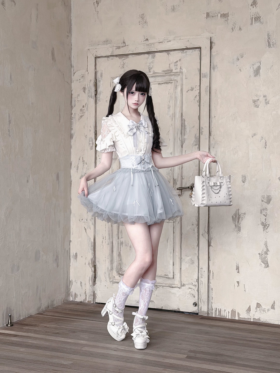 Ryousangata High-Waist Tulle Skirt, Bubble Hem 45195:840466
