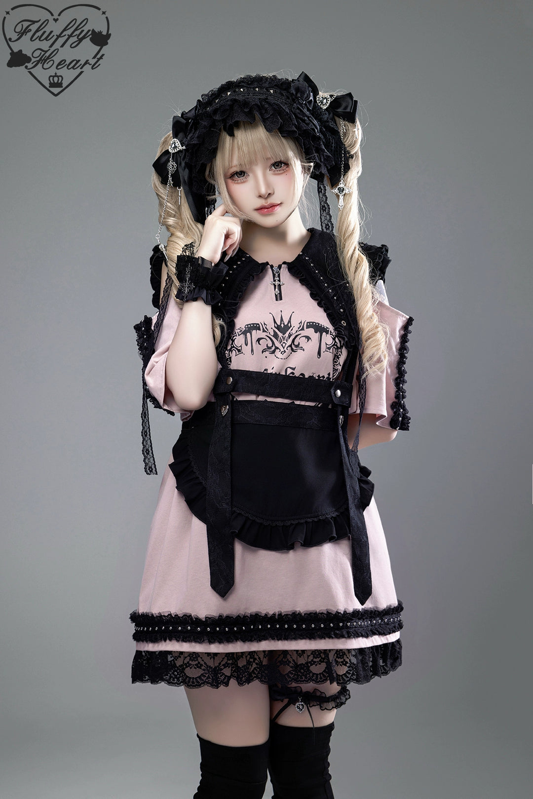 Cotton Sub Jirai Kei T-Shirt Dress, Pointed Collar, Open Shoulder 43373:774841