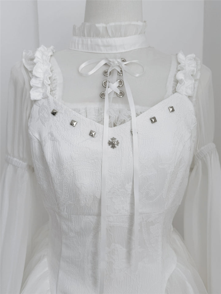 Black/White Jirai Kei Jumper Dress & Hime-Sleeved Sheer Blouse 43326:773579