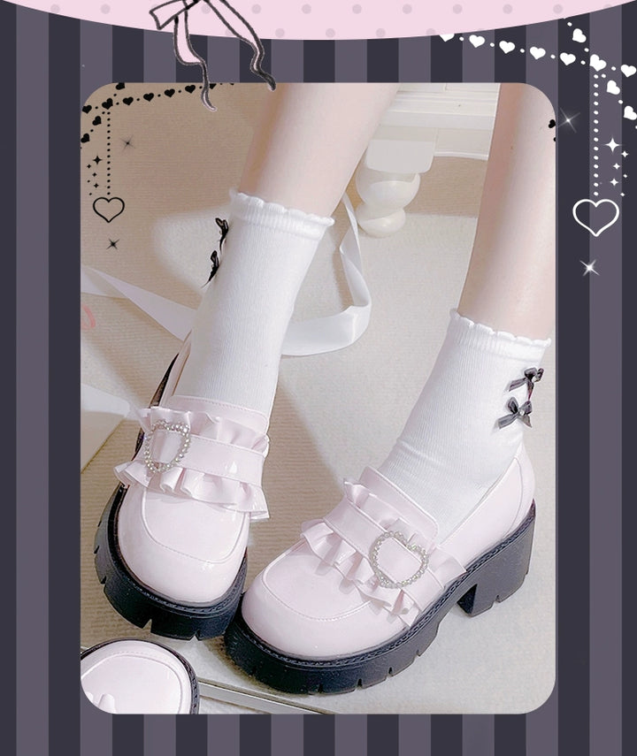 Jirai Kei High Platform Shoes, Heart Rhinestone Buckle 43787:785727