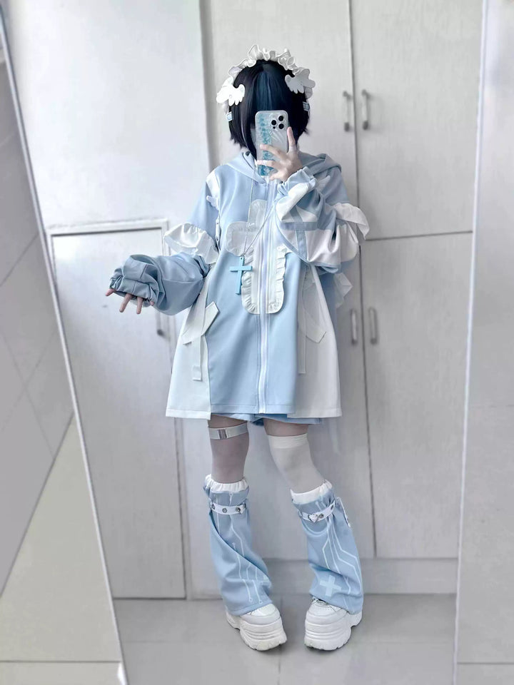 Tenshi Kaiwai Full Set Flounced Blue Cat Ears Coat & Shorts Set 39094:615428