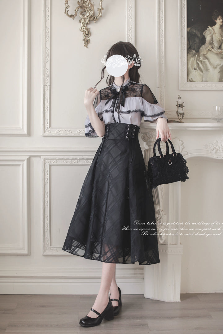 Black Maxi Jirai Kei Skirt, Purple Cape Blouse 43111:766069