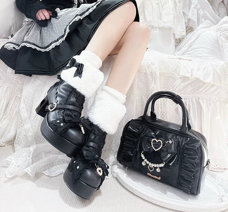 Jirai Kei 2-Way Handbag, Bow-Pearl Side Charm 44558:813622