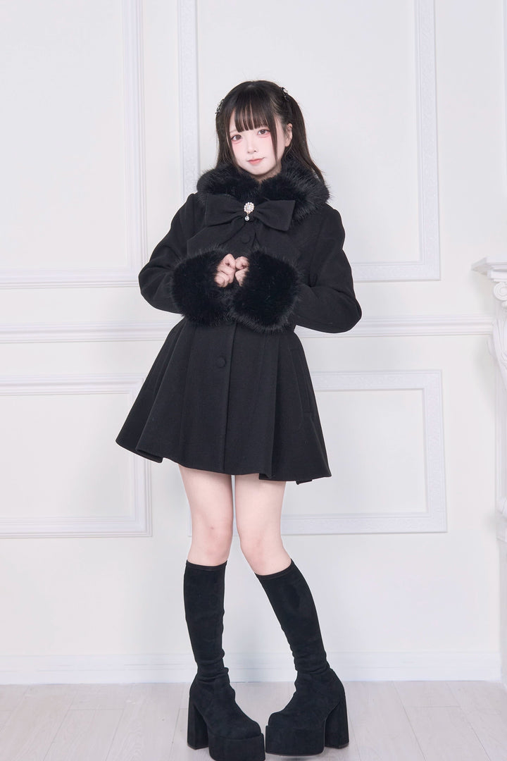 Jirai Kei Winter Coat, Faux Fur Trim, Detachable Cape 44066:794477