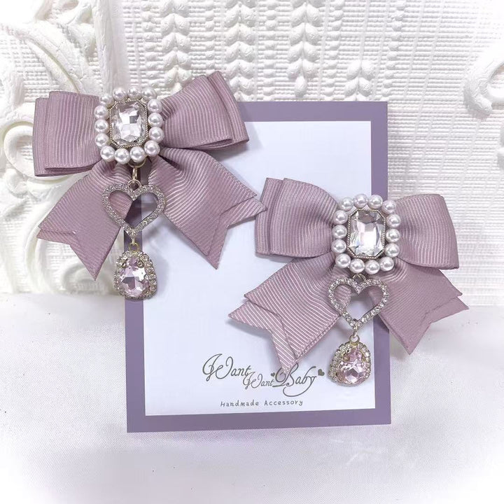 Ribbon Jirai Kei Hair Clips with Rhinestone And Pearl Detail 42436:740180