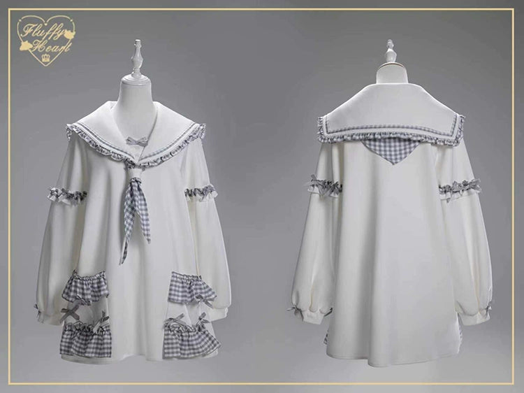 Kawaii Sailor Collar Sweatshirt, Plaid Neckercheif 43867:790585