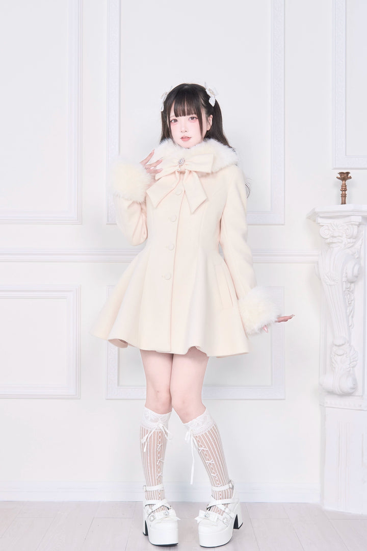 Jirai Kei Winter Coat, Faux Fur Trim, Detachable Cape 44066:794460