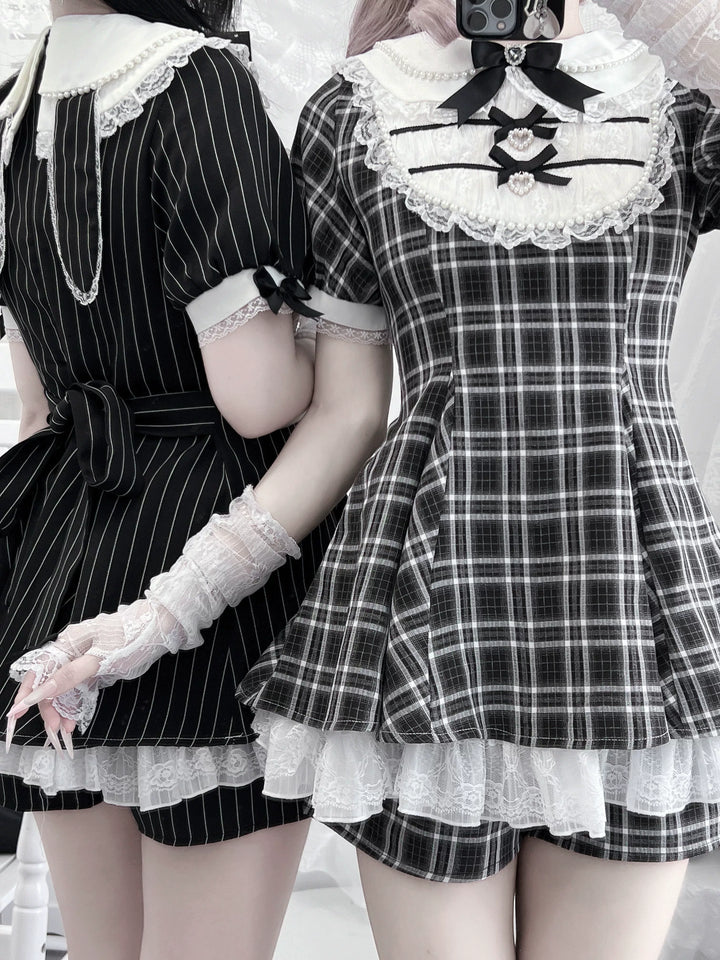 Peter Pan Collar Jirai Kei Dress Set, Bunny Ear 43649:783834
