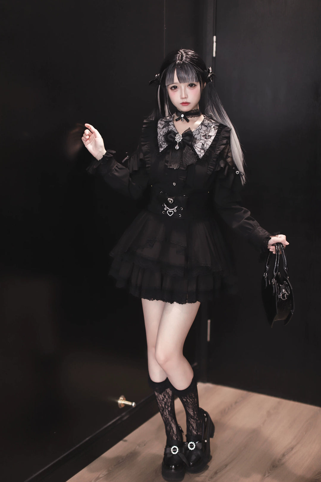 Jirai Kei Tiered Tuffles Skirt, Elastic High-Waist 44587:814579