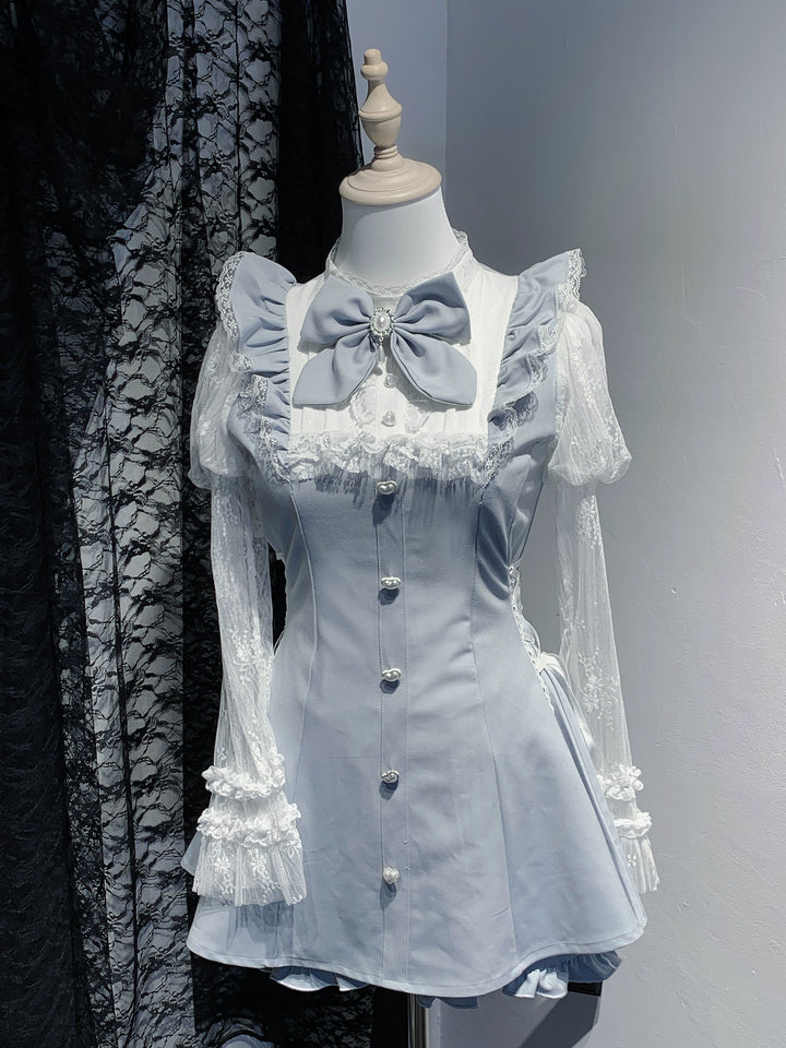 Lace Julie Sleeve Jirai Kei Dress, Elastic Waisted Shorts, Pocket (L M S XL) 43578:780321