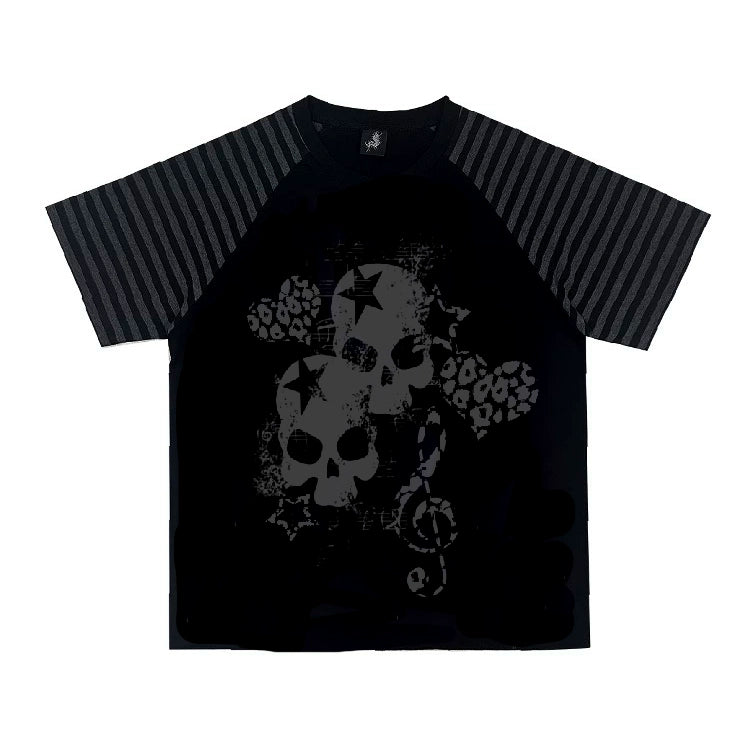 Cotton Subculture T-shirt, Gothic Skull & Leopard Heart Print (Black / L M S XL) 43225:771681