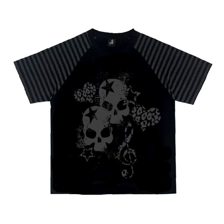 Cotton Subculture T-shirt, Gothic Skull & Leopard Heart Print (Black / L M S XL) 43225:771681