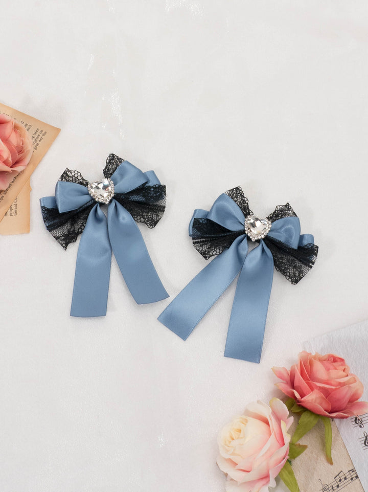 Jirai Kei Subculture Rhinestone Lace Bow Hair Clip Multicolor 21558:309458 21558:309458