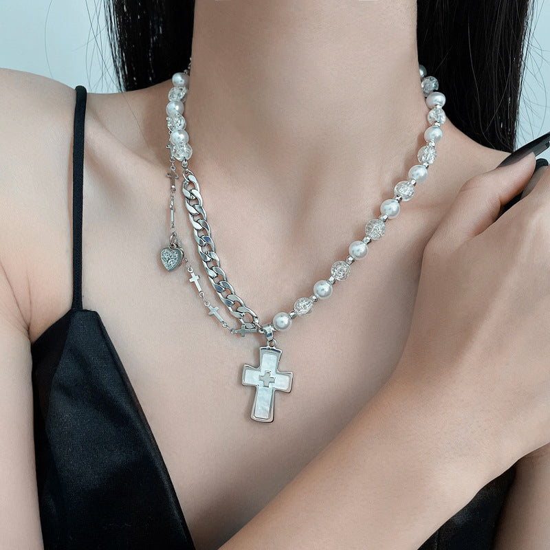 Y2K Necklace Gothic Punk Jewelry Cross Pendant Alloy Chain 42683:749495