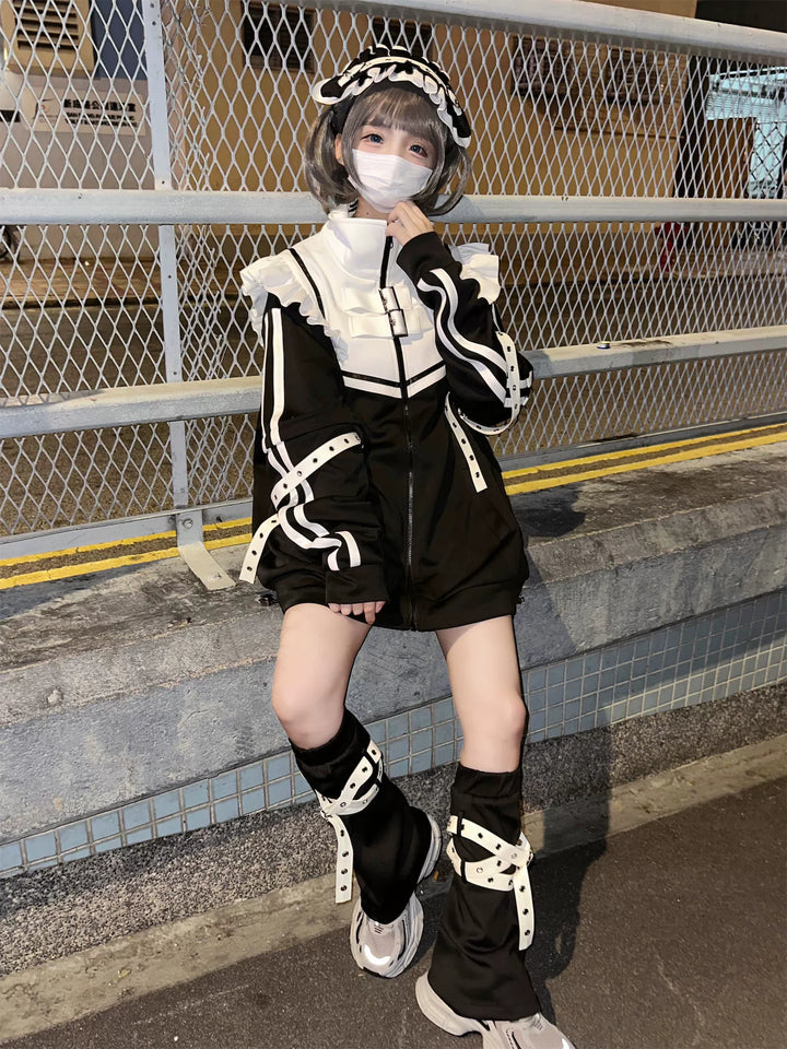 Tenshi Kaiwai Shorts Set Gray Black Jacket With Wings 35728:502712