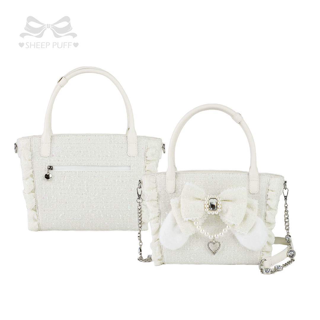 Ryousangata Style Handbag, Bow and Plush Ears (White) 43680:782706