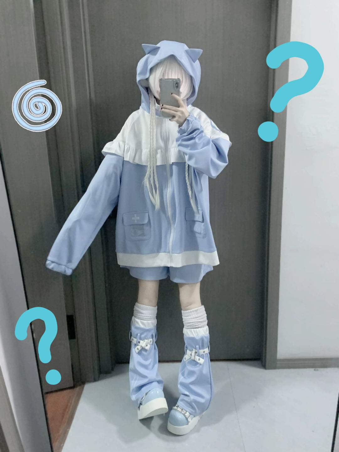 Tenshi Kaiwai Cat Ears Jacket With Ruffle And Pocket & Shorts Multicolor (M S) 39092:615372