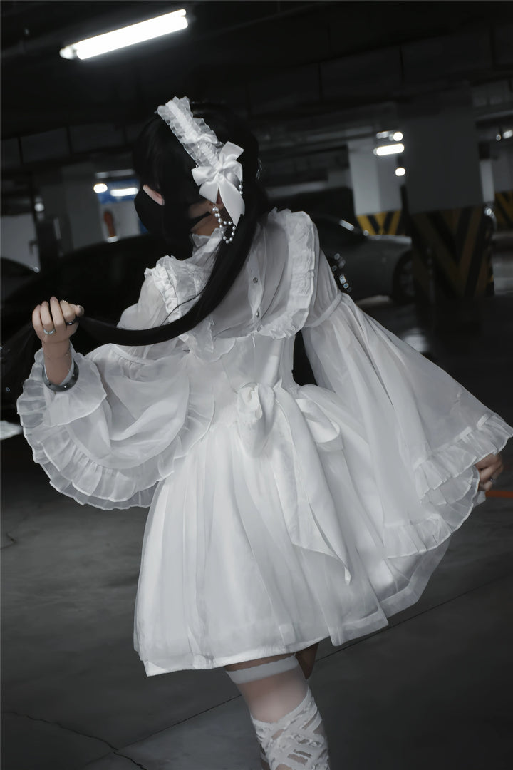 Black/White Jirai Kei Jumper Dress & Hime-Sleeved Sheer Blouse 43326:773586