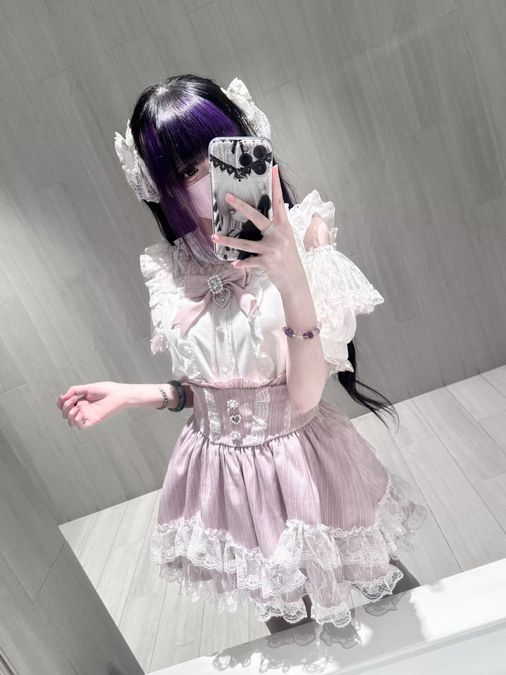 Jirai Kei Open-Shoulder Blouse with Ruffles 45647:857176